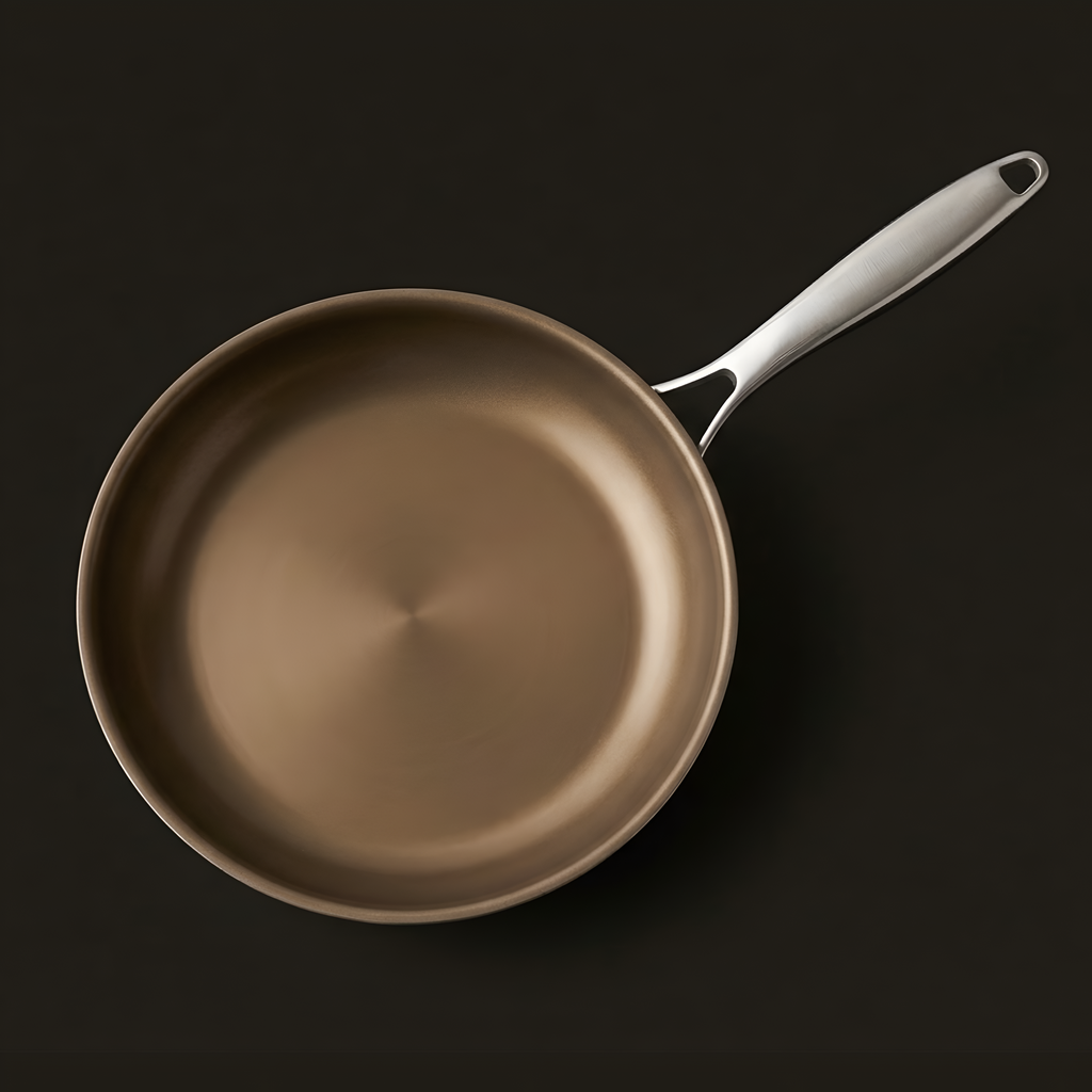 Top view of the Pure Pan's smooth bronze titanium cooking surface