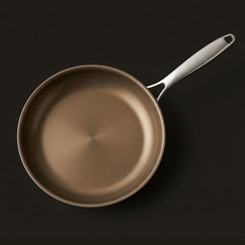 Top view of the Pure Pan's smooth bronze titanium cooking surface